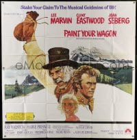 5a143 PAINT YOUR WAGON int'l 6sh 1969 Ron Lesser art of Clint Eastwood, Lee Marvin & Jean Seberg!