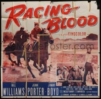 5a145 RACING BLOOD 6sh 1954 huge image of jockey Jimmy Boyd riding horse at race!