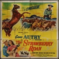 5a159 STRAWBERRY ROAN 6sh 1947 great montage art of Gene Autry, Gloria Henry & Champion!