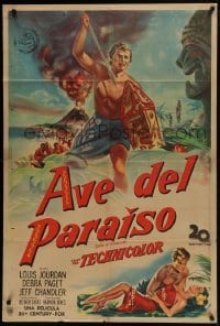 5a185 BIRD OF PARADISE Argentinean 1951 art of barechested Louis Jourdan & sexy Debra Paget!