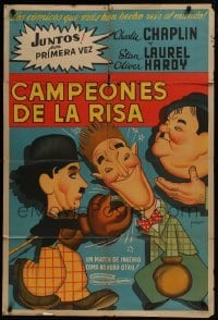 5a192 CAMPEONES DE LA RISA Argentinean 1960s Paciarotti art of Chaplin boxing w/ Laurel & Hardy!