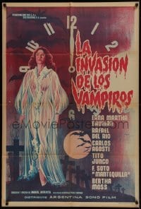 5a229 LA INVASION DE LOS VAMPIROS Argentinean 1963 cool art of sexy vampire in see-through robe!