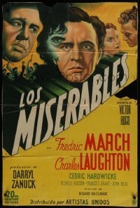 5a234 LES MISERABLES Argentinean 1935 Fredric March, Charles Laughton, ultra rare first release!
