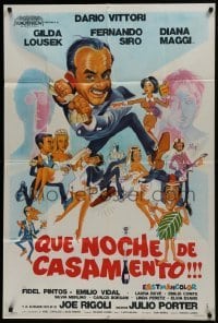 5a250 QUE NOCHE DE CASAMIENTO Argentinean 1969 Barrosa cartoon montage art of Vittori & cast!