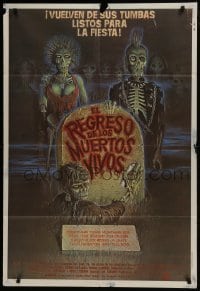5a251 RETURN OF THE LIVING DEAD Argentinean 1985 artwork of wacky punk rock zombies by tombstone!