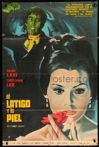 5a277 WHIP & THE BODY Argentinean 1965 Mario Bava, art of Christopher Lee attacking Daliah Lavi!