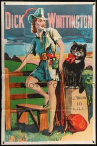 5a048 DICK WHITTINGTON stage play English 40x60 1930s cool artwork of sexy female lead & cat!