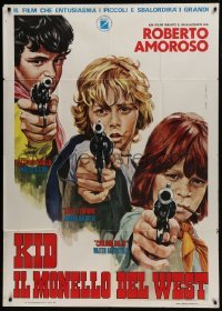 5a713 BAD KIDS OF THE WEST Italian 1p 1976 Mario Piovano art of three bad kids all pointing guns!