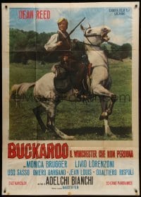 5a731 BUCKAROO Italian 1p 1967 Dean Reed with rifle on white horse, spaghetti western!