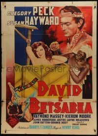 5a753 DAVID & BATHSHEBA Italian 1p R1960 different Spagnoli art of Gregory Peck & sexy Susan Hayward
