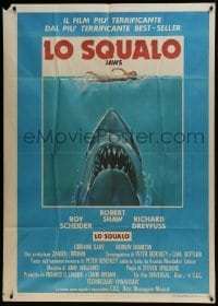5a825 JAWS Italian 1p R1970s art of Steven Spielberg's classic man-eating shark attacking swimmer!