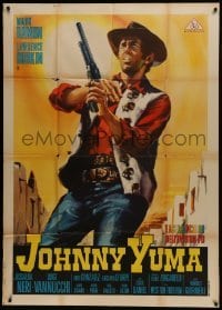 5a826 JOHNNY YUMA Italian 1p 1966 Stefano spaghetti western art of cowboy Mark Damon with gun!