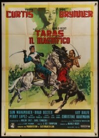 5a952 TARAS BULBA Italian 1p R1970s great art of Tony Curtis & Yul Brynner clashing on horses!