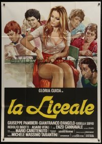 5a953 TEASERS Italian 1p 1975 La Liceale, art of teen boys staring at sexy Gloria Guida by Casaro!
