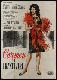 5a311 CARMEN DI TRASTEVERE Italian 2p 1962 Symeoni art of sexy Giovanna Ralli with feather boa!
