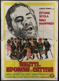 5a339 DOWN & DIRTY Italian 2p 1976 Brutti sporchi e cattivi, Symeoni art of Nino Manfredi & cast!