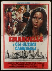 5a342 EMANUELLE & THE LAST CANNIBALS Italian 2p 1982 art of sexy Laura Gemser + woman attacked!