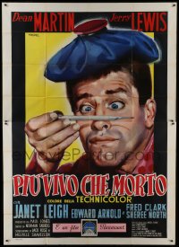5a392 LIVING IT UP Italian 2p 1954 different Nistri art of sick Jerry Lewis with thermometer!