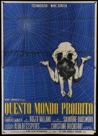 5a416 QUESTO MONDO PROIBITO Italian 2p 1963 wild art of naked woman in spider web, Forbidden World!