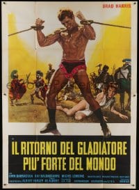 5a420 RETURN OF THE GLADIATOR Italian 2p 1971 cool art of bound barechested strongman Brad Harris!