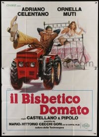 5a448 TAMING OF THE SCOUNDREL Italian 2p 1980 Casaro art of sexy Ornella Muti + Celentano w/tractor