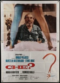 5a464 WHAT Italian 2p 1972 Hugh Griffith staring up between woman's legs, Roman Polanski comedy!