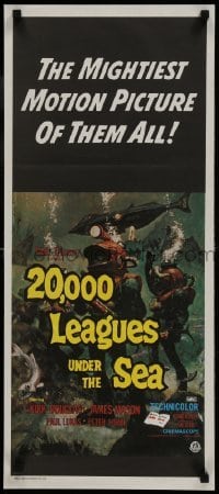 5c540 20,000 LEAGUES UNDER THE SEA Aust daybill R1970s art of Jules Verne's deep sea divers!