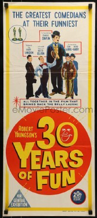5c542 30 YEARS OF FUN Aust daybill 1963 Charley Chase, Buster Keaton, Laurel & Hardy!