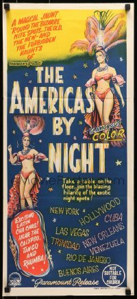 5c549 AMERICA BY NIGHT Aust daybill 1961 exotic spots, wonderful artwork of showgirls!