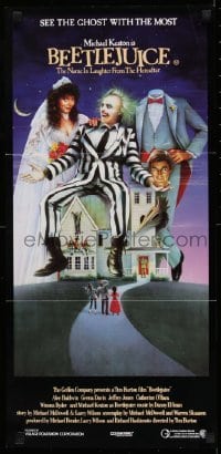 5c558 BEETLEJUICE Aust daybill 1988 Tim Burton, Ramsey art of Keaton, Baldwin & Geena Davis!