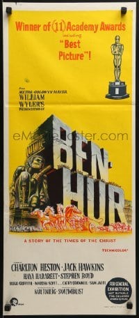 5c559 BEN-HUR Aust daybill R1960s Charlton Heston, William Wyler classic epic, cool chariot & title art!