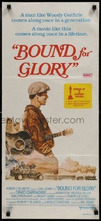 5c581 BOUND FOR GLORY Aust daybill 1976 David Carradine as folk singer Woody Guthrie, Tom Jung art!