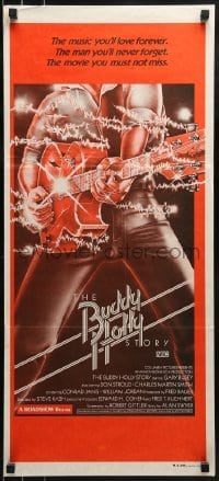 5c588 BUDDY HOLLY STORY Aust daybill 1978 Gary Busey great art of electrified guitar, rock 'n' roll!