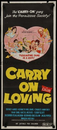 5c599 CARRY ON LOVING Aust daybill 1970 Sidney James, English comedy!