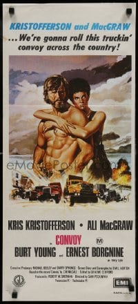 5c622 CONVOY Aust daybill 1978 art of barechested trucker Kris Kristofferson & sexy Ali McGraw!