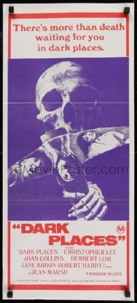 5c629 DARK PLACES Aust daybill 1974 image of skull & pick, there's more than death waiting for you