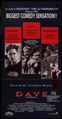 5c630 DAVE Aust daybill 1993 close-up of Kevin Kline as impostor & pretty Sigourney Weaver!