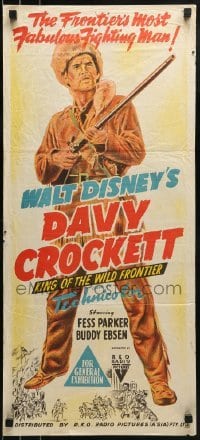 5c631 DAVY CROCKETT, KING OF THE WILD FRONTIER Aust daybill 1955 Disney, classic art of Fess Parker!