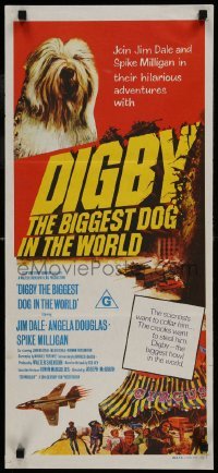 5c642 DIGBY THE BIGGEST DOG IN THE WORLD Aust daybill 1974 cool artwork of sheep dog, wacky sci-fi!