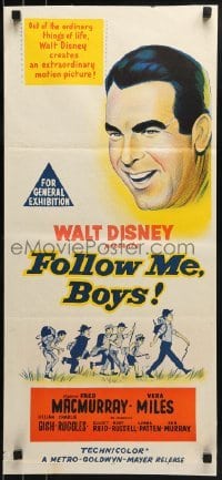 5c676 FOLLOW ME BOYS Aust daybill 1966 Fred MacMurray leads Boy Scouts, young Kurt Russell, Walt Disney!