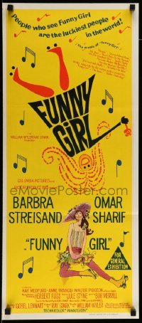 5c685 FUNNY GIRL Aust daybill 1969 hand litho of Barbra Streisand, directed by William Wyler!