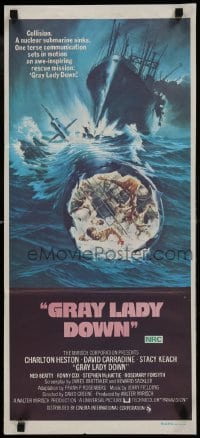 5c695 GRAY LADY DOWN Aust daybill 1978 Charlton Heston, David Carradine, cool submarine art!