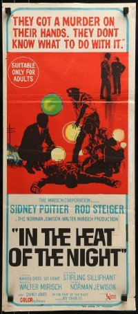 5c728 IN THE HEAT OF THE NIGHT Aust daybill 1967 Sidney Poitier, Rod Steiger, cool crime art!