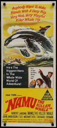 5c796 NAMU THE KILLER WHALE Aust daybill 1966 Lee Meriwether, Robert Lansing, killer whale art!