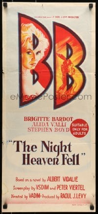 5c802 NIGHT HEAVEN FELL Aust daybill 1958 sexy Brigitte Bardot, Stephen Boyd, Alida Valli