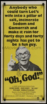 5c816 OH GOD Aust daybill 1977 directed by Carl Reiner, great super close up of wacky George Burns!