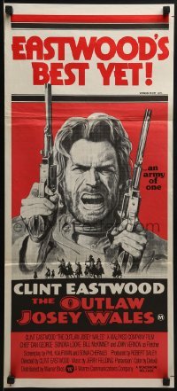 5c828 OUTLAW JOSEY WALES Aust daybill 1976 Clint Eastwood, cool double-fisted artwork!