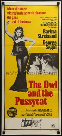 5c832 OWL & THE PUSSYCAT Aust daybill 1970 sexiest Barbra Streisand, no longer a story for children!