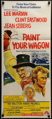 5c834 PAINT YOUR WAGON Aust daybill 1969 Ron Lesser art of Clint Eastwood, Lee Marvin & Jean Seberg!