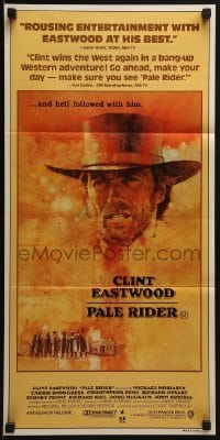 5c837 PALE RIDER Aust daybill 1985 great artwork of cowboy Clint Eastwood by C. Michael Dudash!
